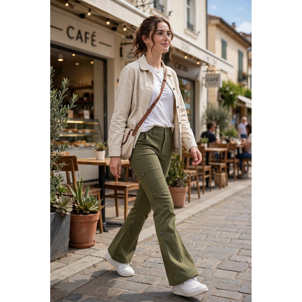 Prana Womens 2 Outdoor Flare Leg Stretch Pants‎ Olive Green Hiking Utility